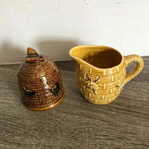 Vtg  Bee Hive Creamer and Covered Sugar